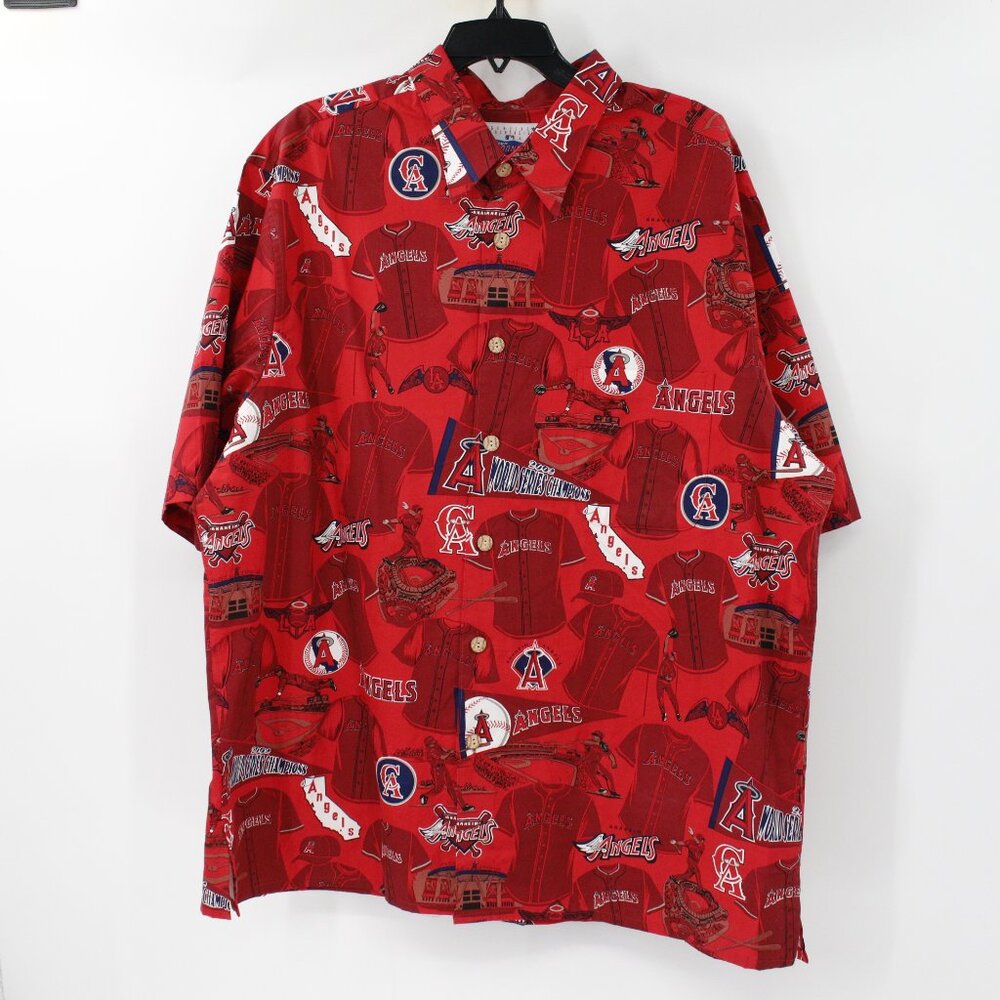 Reyn Spooner Shirt Mens XXL Anaheim Angels 2002 World Series Champs Hawaiian Red